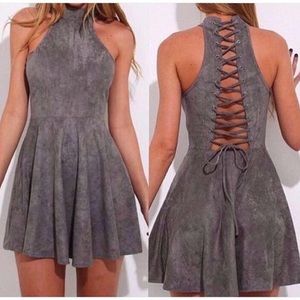 Grey Suede Back Laceup Dress